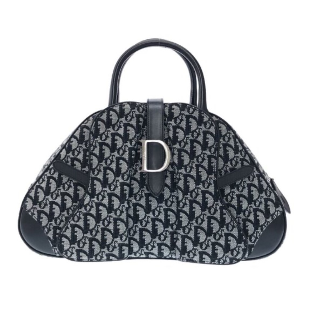 100% Authentic Christian Dior Double Saddle Navy White Black Jacquard Bag - Picture 1 of 12